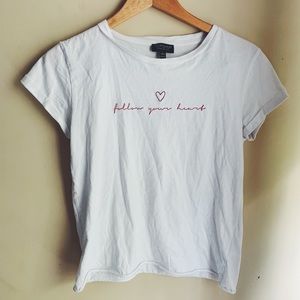 TopShop “Follow Your Heart” White Tee, Sz. 4